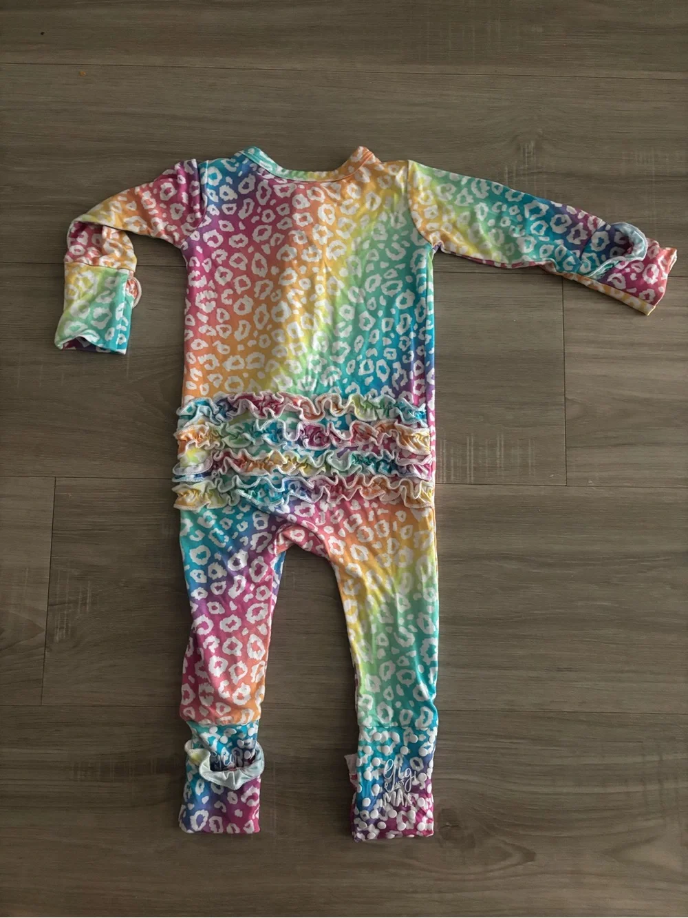 Baby Girls Rainbow Leopard-Print Ruffle Footie One-Piece Bamboo nwot